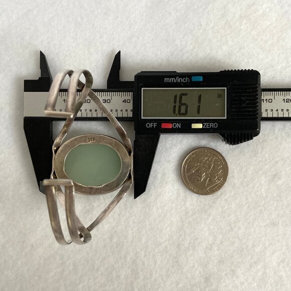 Sterling Silver 925 Large Oval Green Chalcedony Split Band Cuff Bracelet Sz 8" - Picture 14 of 16